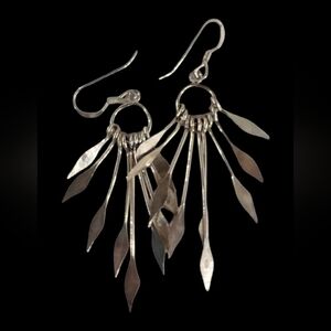 Vintage 925 Sterling Silver Fringe Dangle Earrings Sheppard Hook
